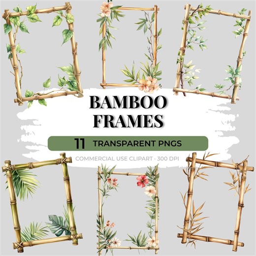 Bamboo Frame Clipart, 11 Watercolor Botanical Frame Set, Floral Frame Clipart, Invitation Frame Bundle, Vintage Bamboo Borders - Etsy