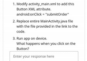 Modify activity_main.xml to add the following Button XML attrib... | Filo