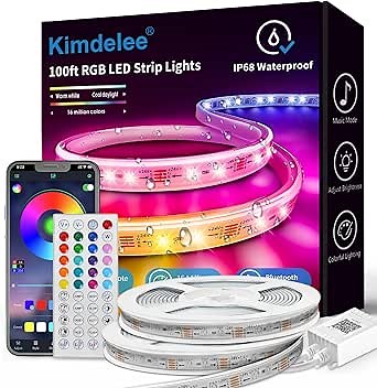 100ft IP68 Outdoor LED Strip Lights Waterproof, 24v RGB Color Changing With Bluetooth App Remote Music Sync, Rope Lights for Pool, 100ft (3 Rolls x 33.3ft)