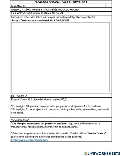 Nivel A2.1 Sem 17 worksheet