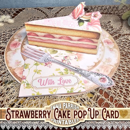 Printable Strawberry Cake Pop up Card, 3D Birthday Card, Digital JPEG Download, Cricut Tested, Handmade Style Craft, Junk Journal Insert - Etsy