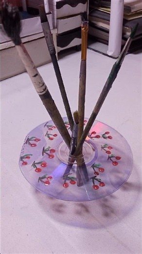 diy cd art # brush holder#🌷🍒 #aesthetic ✨