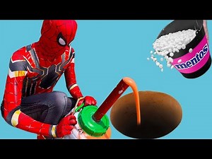 Spiderman Experiment Coca Cola, Fanta, Pepsi, Sprite, Mirinda and Mentos in Heart Underground