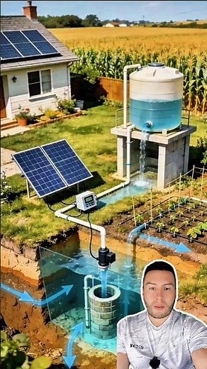 This is how a solar pumping system with an elevated tank for gravity irrigation works