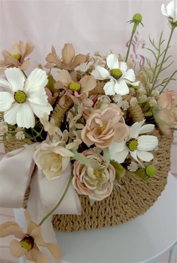 Country Wedding Bridal Bouquet Purse: Cosmos Woven Flower Basket, Boho, Country-chic Wedding, Champagne Ribbon, Barn Theme - Etsy