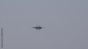 fighter jet flying for final approach before landing airbase during heavy combat missions military operations aviation aircraft precision maneuvering air force tactical readiness