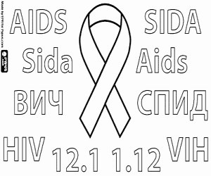 Red ribbon, fighting AIDS coloring page printable game