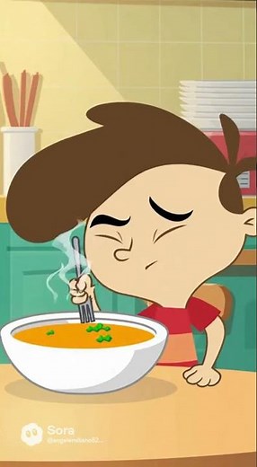 Coop Burtonburger (Kid Vs. Kat) Comiendo sopa con tenedor