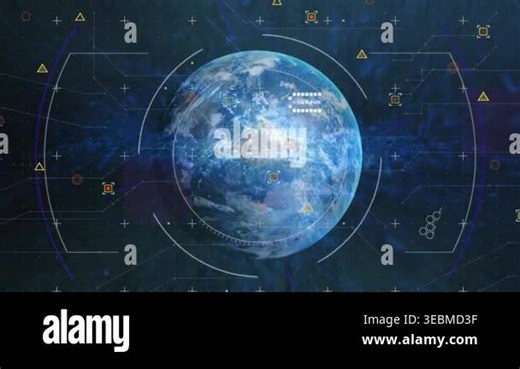 Animation of circuit board pattern and geometric shapes over globe against abstract background. Digitally generated, hologram, globalization, power supply and technology concept Stock Video Footage - Alamy