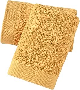 sense gnosis Yellow Hand Towels Set of 2 Striped Weave 100% Terry Cotton Towel Super Soft Highly Absorbent Face Towel for Bathroom 13" X 29"