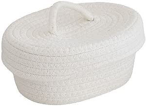 Serlium Desktop Cotton Rope Storage Basket, Handmade Storage Box with Lid for Home Office Makeup Sundries Snack Needles Housewarming Gift (White)