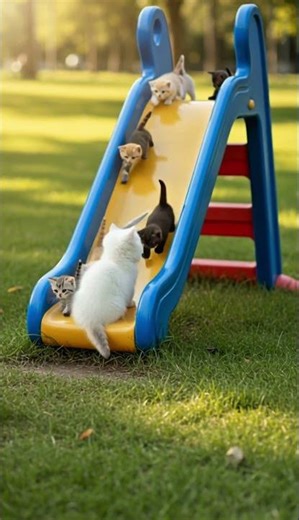 Mini kittens sliding down the playground #animals #healthy #cat