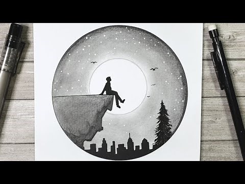 Ein Alleines Mensch und die Natur zeichnen - Zeichnen lernen - Bleistift