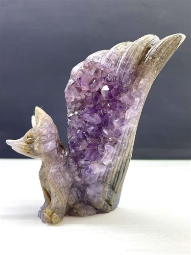 Hand Carved Amethyst Geode Fox, Agate Animal Carving，reiki Healing Decor - Etsy