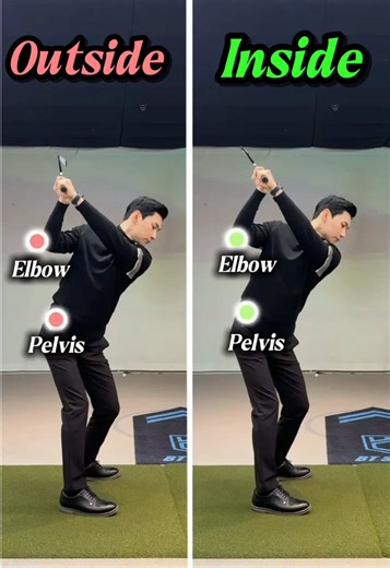 💊 Lesson Summary 💊 다운스윙에서 많은 골퍼들이 클럽이 바깥쪽으로 내려오면서 엎어치는 스윙이 만들어지고 슬라이스가 발생하게 됩니다 이러한 문제를 교정하기 위해서는 오른쪽 팔꿈치의 움직임을 체크해 볼 필요가 있습니다 다운스윙에서 오른쪽 팔꿈치가 몸 바깥쪽으로 나오기보다는 몸 안쪽으로 들어오면서 오른쪽 골반 쪽으로 가까워진다는 느낌으로 스윙을 해 보세요 마치 오른쪽 팔꿈치가 오른쪽 골반에 가까워지는 느낌으로 내려오게 되면 클럽은 자연스럽게 몸 뒤쪽에서 내려오면서 인사이드 스윙 궤도를 만들 수 있습니다 이렇게 되면 클럽 페이스가 보다 안정적으로 공에 접근하면서 슬라이스를 줄이고 보다 강한 비거리와 방향성을 동시에 만들 수 있습니다 많은 투어 프로들의 스윙을 보면 다운스윙에서 오른쪽 팔꿈치가 몸 가까이 붙어 내려오면서 클럽이 안쪽에서 내려오는 모습을 확인할 수 있습니다 집에서 연습할 때는 천천히 다운스윙 동작을 만들면서 오른쪽 팔꿈치가 몸 가까이 붙어 내려오는지 체크해 보세