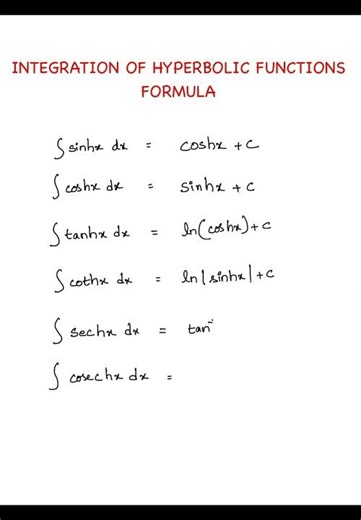 Integrals of Hyperbolic Functions in 60 Seconds