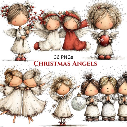 Whimsical Christmas Angels Clipart: Cute Holiday Graphics (digital Download - 36 Pngs) - Etsy Australia