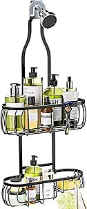 Shower Caddy Hanging Organizer for Bathroom: Over Head Hanger for Large Shampoo Bottles - Extra Long Rack for Tall Showerhead with Soap Holder