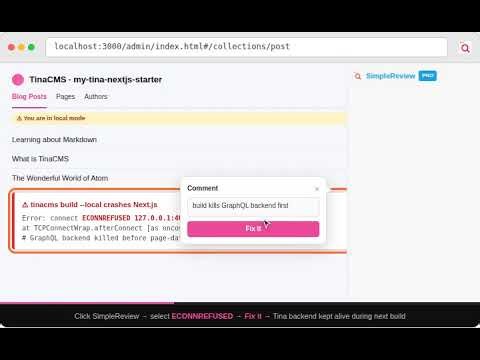 TinaCMS local mode: tinacms build crashes on ECONNREFUSED 4001