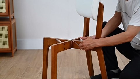 Solid Wood Dining Chairs Set of 2,Mid Century Modern Dining Chairs with Curved Backrest & Wood Frame,Upholstered Dining Room Chairs for Kitchen, Living Room Natural Wood+Light Khaki