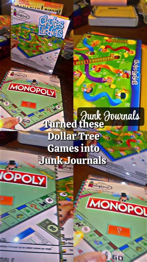 I grabbed these board games from Dollar Tree and turned them into junk journals! A junk journal is a handmade journal made from recycled items like old books, magazines, packaging, or even board games. Instead of throwing things away, you turn them into something creative and beautiful. These will be perfect for journaling, scrapbooking, memory keeping, or creative writing. Who knew a Dollar Tree game could turn into something this cute? ♻️✨ #JunkJournal #JunkJournalIdeas #DollarTreeDIY #Upcycle