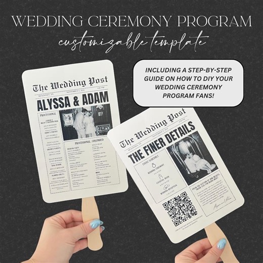 Wedding Program Template | Newspaper Style | DIY Fan Program | Printable Ceremony Program | Editable Wedding Program - Etsy