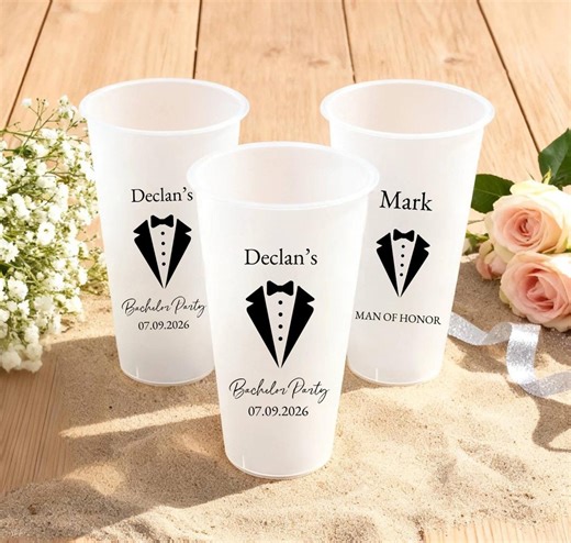 Personalized Bachelor Party Frosted Cup Favors, Bachelor Party Decor, Groomsmen Party Cups, Best Man Gifts, Custom Plastic Shatterproof Cups - Etsy