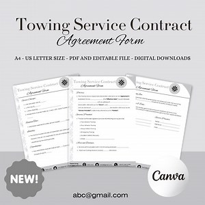 Towing Contract Agreement Canva Template | Tow Service Form | Editable Legal PDF | Small Business Tool | Instant Download. - Etsy