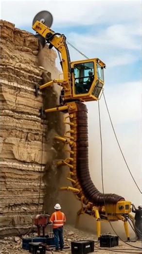 Giant Centipede Excavator Climbs Cliffside to Cut Rock! | Extreme Vertical Quarrying Machine