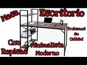 Modern minimalist desk table with shelves for office work, gaming station or laptop