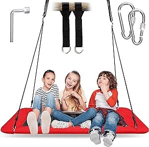 Amazon.com: Tree Swing for Kids Adults - 700lb Platform Swing Hanging Kit Rectangle Giant Outdoor for Backyard Indoor with Durable Steel Frame, Adjustable Swivel Ropes (Red, Rectangle) : Toys & Games