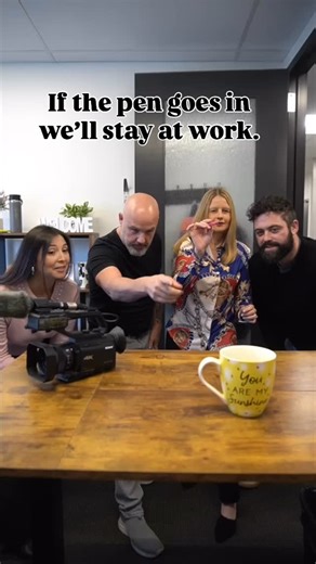 If the pen goes in we’ll stay at work. (We can’t stop laughing at Scott’s face!) Have a good Friday folks! We’ll see ya back here on Monday. | Solv Communications