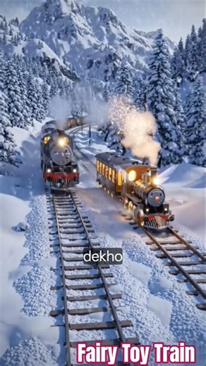 Fairy Toy Train & Steam Engine Crossing in Snowfall. #train #snow #shorts