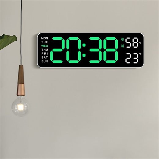 9 Inch Large Digital Wall Clock USB Powered TEMP Humidity Week Auto Dimmer DST Table Clock 12/24H Electronic LED Alarm Clock | Lazada PH