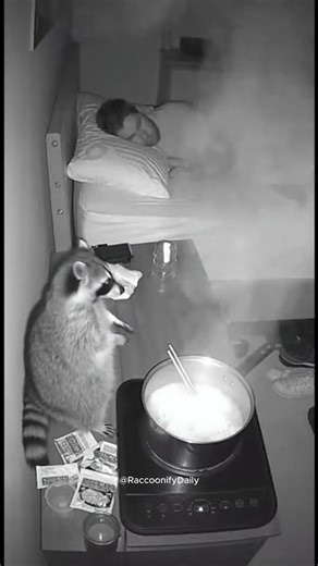 Raccoon Cooks Noodles at 3AM and Ignores Owner 🦝🍜 #funnyanimals #Raccoon #viralshorts