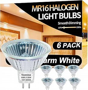 MR16 Bulb 20W, High Output 300LM MR16 Halogen Bulb 20W 12V Warm White 2800K, GU5.3 Base, Dimmable with Clear Glass Cover, Long Lasting MR 16 12V 20 W Halogen Bulb
