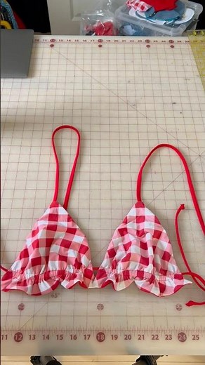Sewing a Reversible Ruffle Triangle Bikini Top 🍒 #shorts #sewingpattern #sewingtutorial #diy