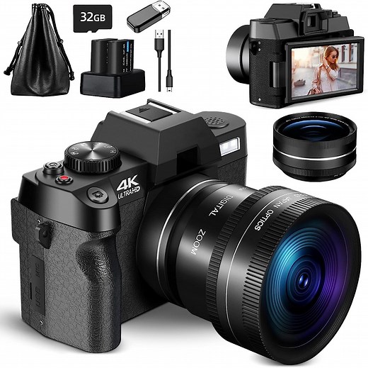 NBD Digital Camera 4K Ultra HD 48MP All-in-One Vlogging Camera with Wide Angle Lens, Digital Zoom 16x and 3" Screen