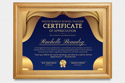 Elegant Sunday School Certificate Template | Gold and Blue, Purple and Gold (instant Download) - Etsy