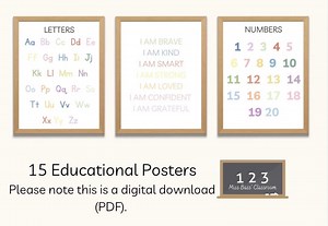 Set of 15 Educational Posters, Wall Art, Classroom Posters - Etsy