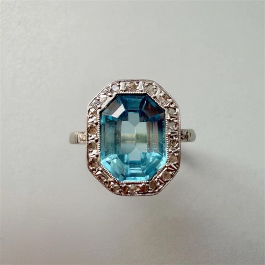 Art Deco 18K Gold Synthetic Blue Sapphire Diamond Ring - Etsy