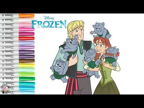 Disney Princess Coloring Book Page Anna and Kristoff with Baby Trolls Frozen