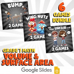 6 No Prep Math Games Bundle E - Volume & Surface Area - Grade 7 Review Activity