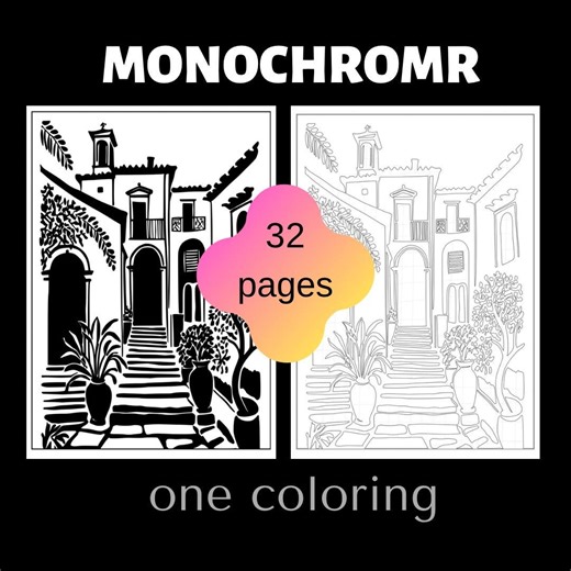Monochrome Coloring Pages | 32 Bold Line Art Pages (PDF Download) - Etsy