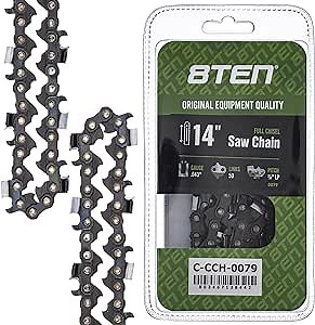 8TEN Full Chisel Chainsaw Chain 14 Inch .043 3/8 LP 50DL For Stihl MS170 MS180 023 MS210 009 010 MS201 (1 Pack)