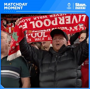 Sound on 📣 YNWA. Chills from the Liverpool home crowd 🔥 ↳ UEL Round of 16. Liverpool v Sparta Praha, live now. Every match, only on Stan Sport. Exclusive & Ad-free. Live & On Demand. #StanSportAU #UEL #LIVSPA | Stan Sport Football