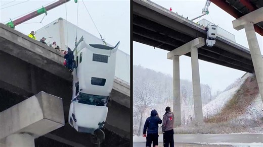 Truck was seconds from falling off bridge