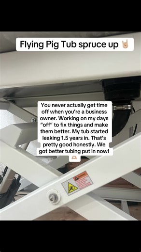 Thankful to have a man help get stuff done for the business. 🫶🏼 My tub started leaking a year and a half in, which is pretty dang good. We replaced the tubing to some pool flex tubing and it’s so much stronger! This should hold up longer for sure. -This is for the Flying Pig 50” electric tub. 100% recommend! #doggroomer #doggroomerlife #smallbusiness #bossbabe #upgrade