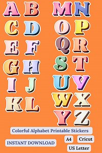 Colorful Alphabet Printable Stickers: A4, US Letter, Cricut PNG (digital Download) - Etsy UK