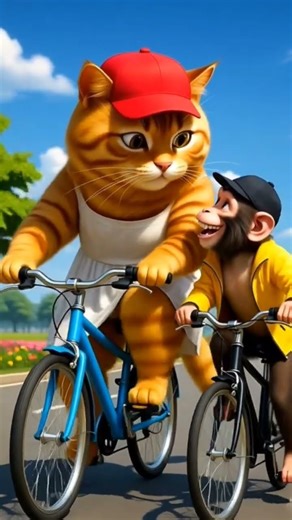 Cat and Monkey Funny Friendship Ride | No Hands Cycling & Clapping Challenge